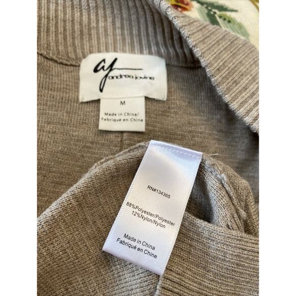 ANDREA JOVINE M Khaki Open Knit Sweater Cardigan Boho Minimalist Lagenlook - Picture 6 of 11